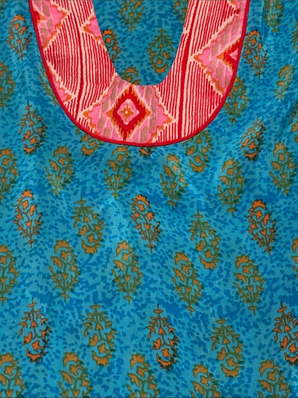 Tolani 100% Silk Boho Luxe Tunic Dress Turquoise Pink Geometric Ruffle Hem Small - Picture 5 of 15